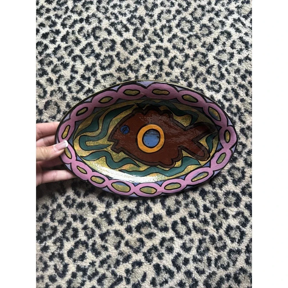VTG Wassi Art Jamaica Hand Painted Fish Serving Sm Tray Platter 10.5